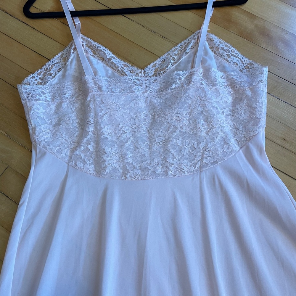 VANITY FAIR Vintage Slip Dress Lingerie Lace Midi Bridal Coquette Boho Pink - Picture 10 of 13